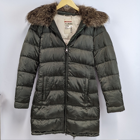 Prada Down Winter Coat Art.28C062, Fur Trimmed Collar - Picture 2 of 13